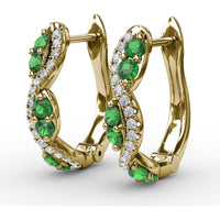 Swirl Hoop Earrings with Oval Emeralds and Pavé Diamonds by Fana - 0.44 Carat Total Gemstone Weight