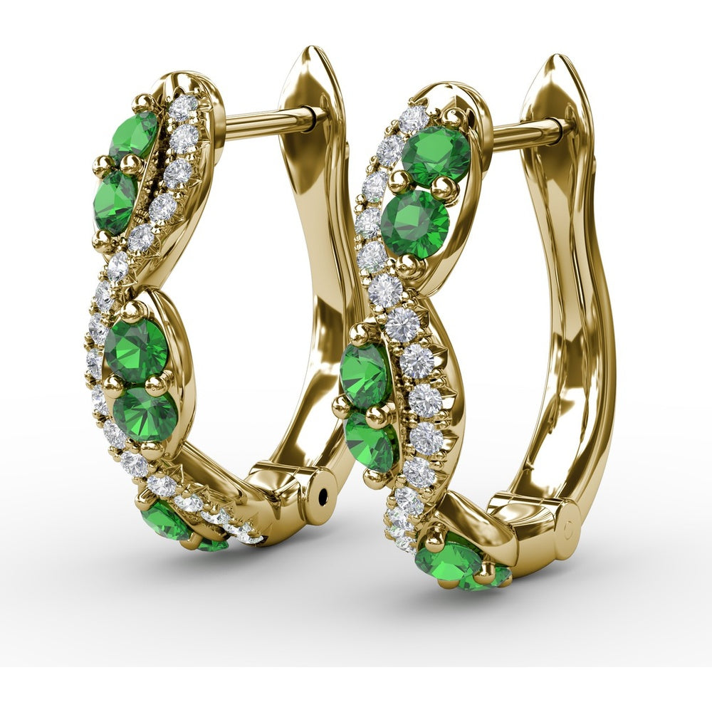 Swirl Hoop Earrings with Oval Emeralds and Pavé Diamonds by Fana - 0.44 Carat Total Gemstone Weight