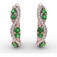 Swirl Hoop Earrings with Oval Emeralds and Pavé Diamonds by Fana - 0.44 Carat Total Gemstone Weight