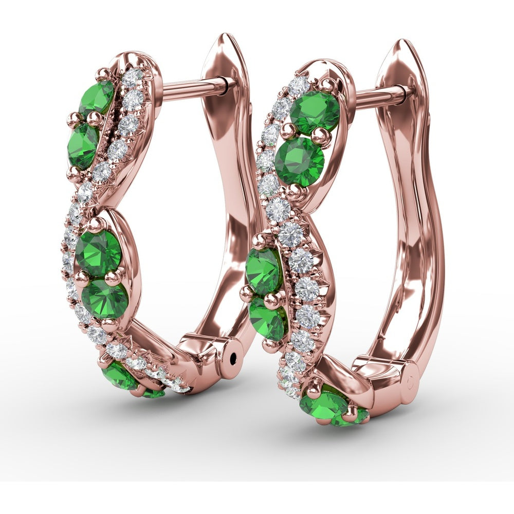 Swirl Hoop Earrings with Oval Emeralds and Pavé Diamonds by Fana - 0.44 Carat Total Gemstone Weight