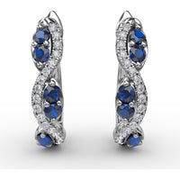 Swirl Hoop Earrings with Oval Sapphires and Pavé Diamonds by Fana - 0.44 Carat Total Gemstone Weight