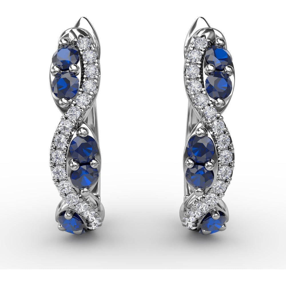 Swirl Hoop Earrings with Oval Sapphires and Pavé Diamonds by Fana - 0.44 Carat Total Gemstone Weight