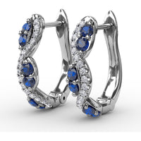 Swirl Hoop Earrings with Oval Sapphires and Pavé Diamonds by Fana - 0.44 Carat Total Gemstone Weight