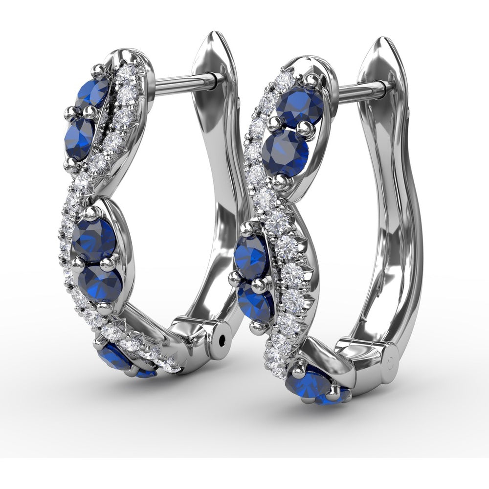 Swirl Hoop Earrings with Oval Sapphires and Pavé Diamonds by Fana - 0.44 Carat Total Gemstone Weight