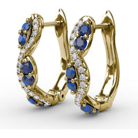 Swirl Hoop Earrings with Oval Sapphires and Pavé Diamonds by Fana - 0.44 Carat Total Gemstone Weight