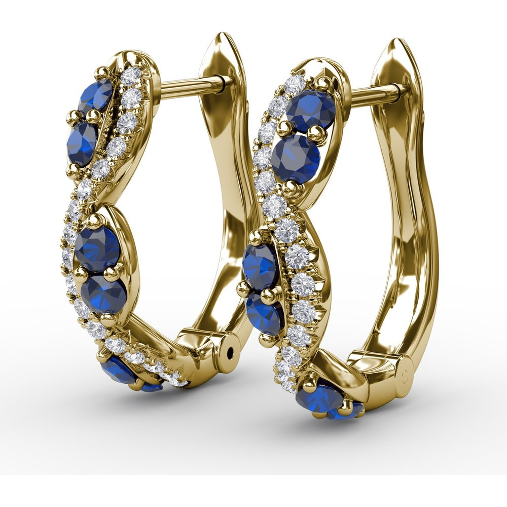 Swirl Hoop Earrings with Oval Sapphires and Pavé Diamonds by Fana - 0.44 Carat Total Gemstone Weight