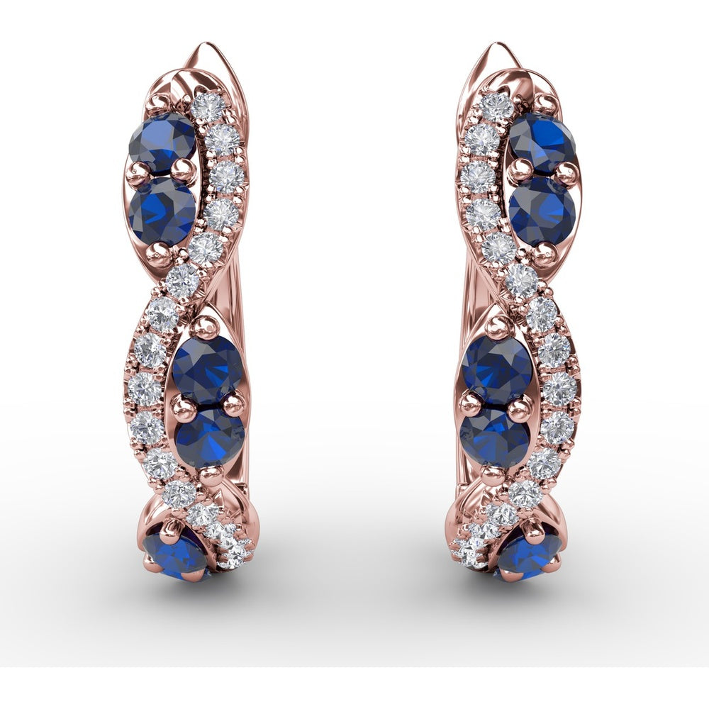 Swirl Hoop Earrings with Oval Sapphires and Pavé Diamonds by Fana - 0.44 Carat Total Gemstone Weight