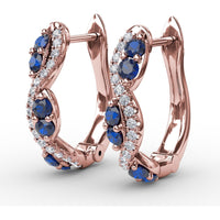 Swirl Hoop Earrings with Oval Sapphires and Pavé Diamonds by Fana - 0.44 Carat Total Gemstone Weight