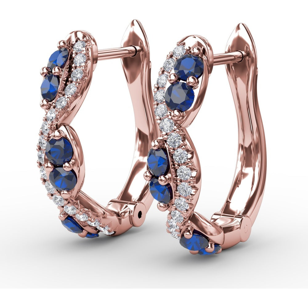 Swirl Hoop Earrings with Oval Sapphires and Pavé Diamonds by Fana - 0.44 Carat Total Gemstone Weight