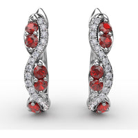 Swirl Hoop Earrings with Round Rubies and Pavé Diamonds by Fana - 0.44 Carat Total Gemstone Weight