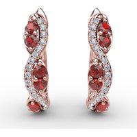Swirl Hoop Earrings with Round Rubies and Pavé Diamonds by Fana - 0.44 Carat Total Gemstone Weight
