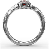 Swirls of Love Twist Ring with Oval Ruby and Diamond Halo by Fana - 1.01 Carat Total Gemstone Weight
