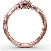 Swirls of Love Twist Ring with Oval Ruby and Diamond Halo by Fana - 1.01 Carat Total Gemstone Weight
