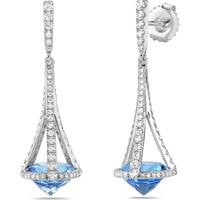 Swiss Blue Topaz and Diamond Paris Earrings in 18K White Gold by Charles Krypell