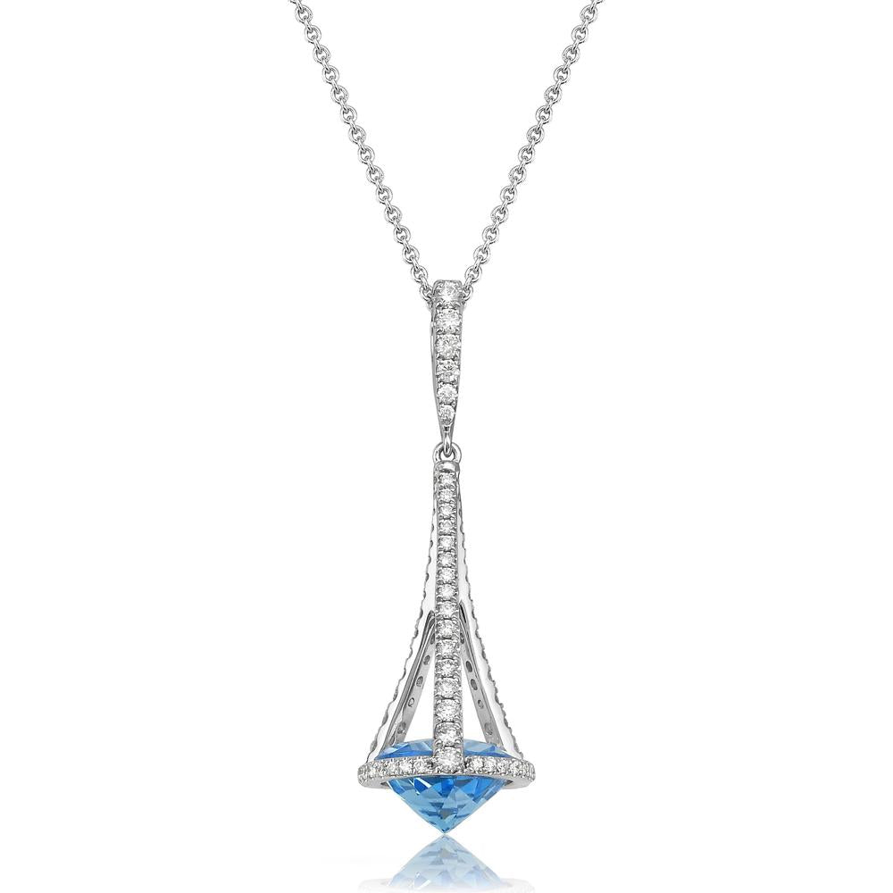 Swiss Blue Topaz and Diamond Paris Pendant Necklace in 18K White Gold by Charles Krypell