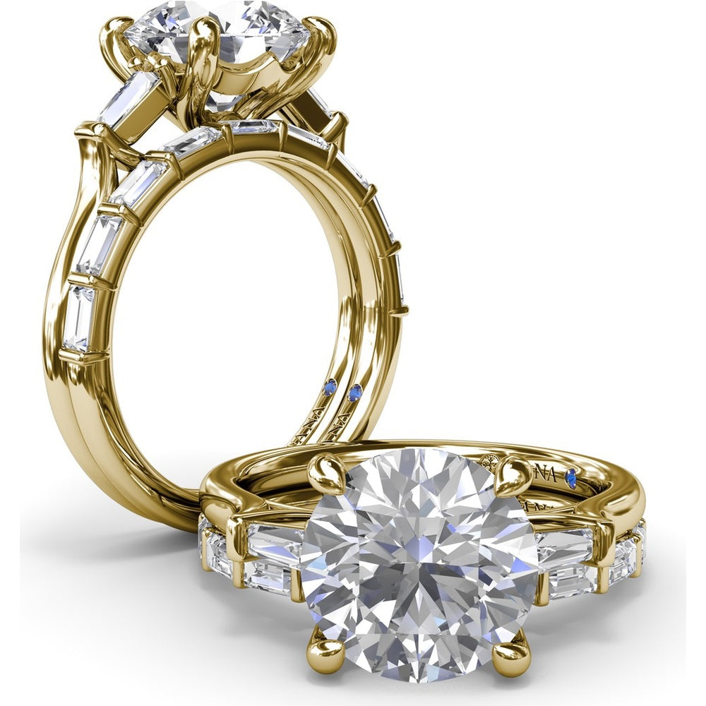 Tapered Baguette Diamond Engagement Ring Setting for 3 Carat Round Diamond by Fana - 0.15 Carat Total Diamond Weight