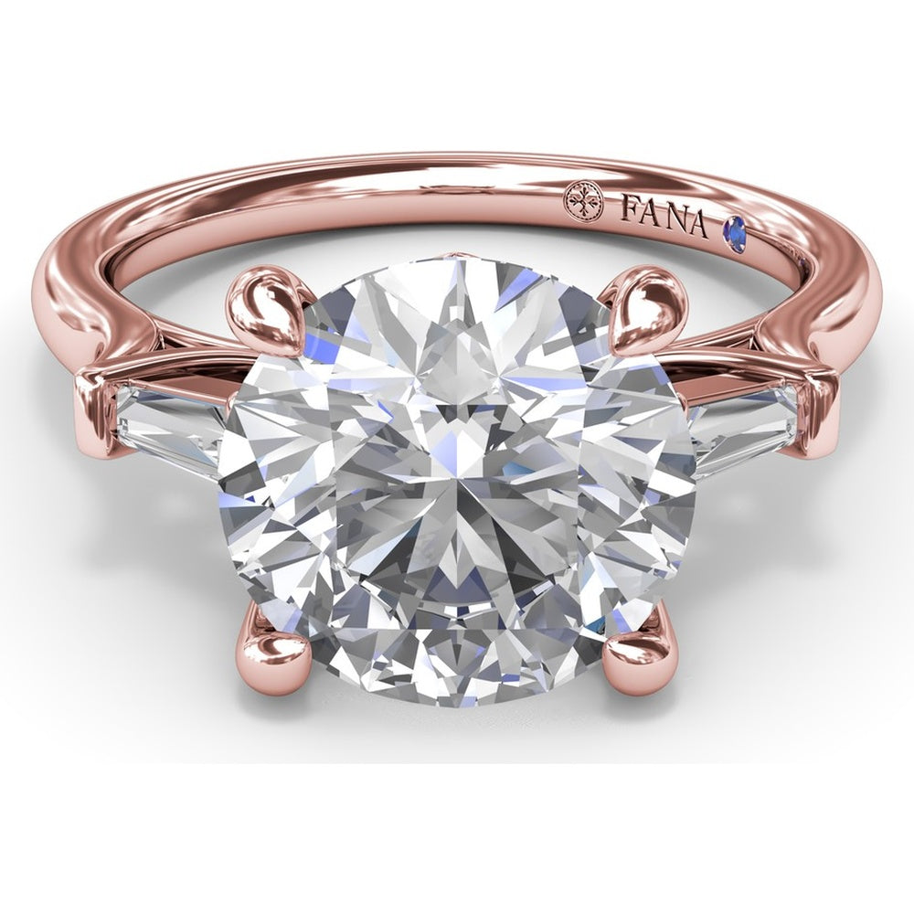 Tapered Baguette Diamond Engagement Ring Setting for 3 Carat Round Diamond by Fana - 0.15 Carat Total Diamond Weight