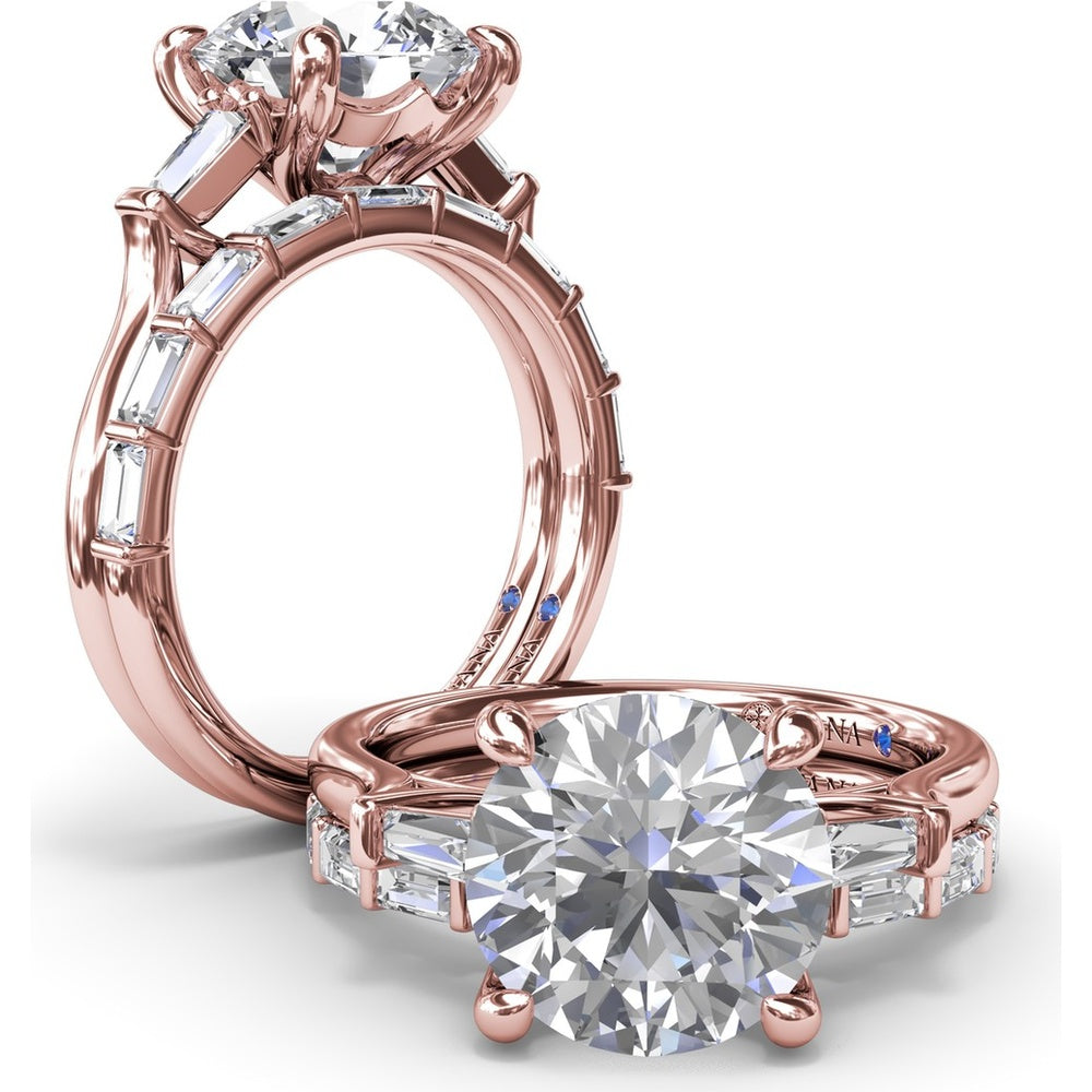 Tapered Baguette Diamond Engagement Ring Setting for 3 Carat Round Diamond by Fana - 0.15 Carat Total Diamond Weight