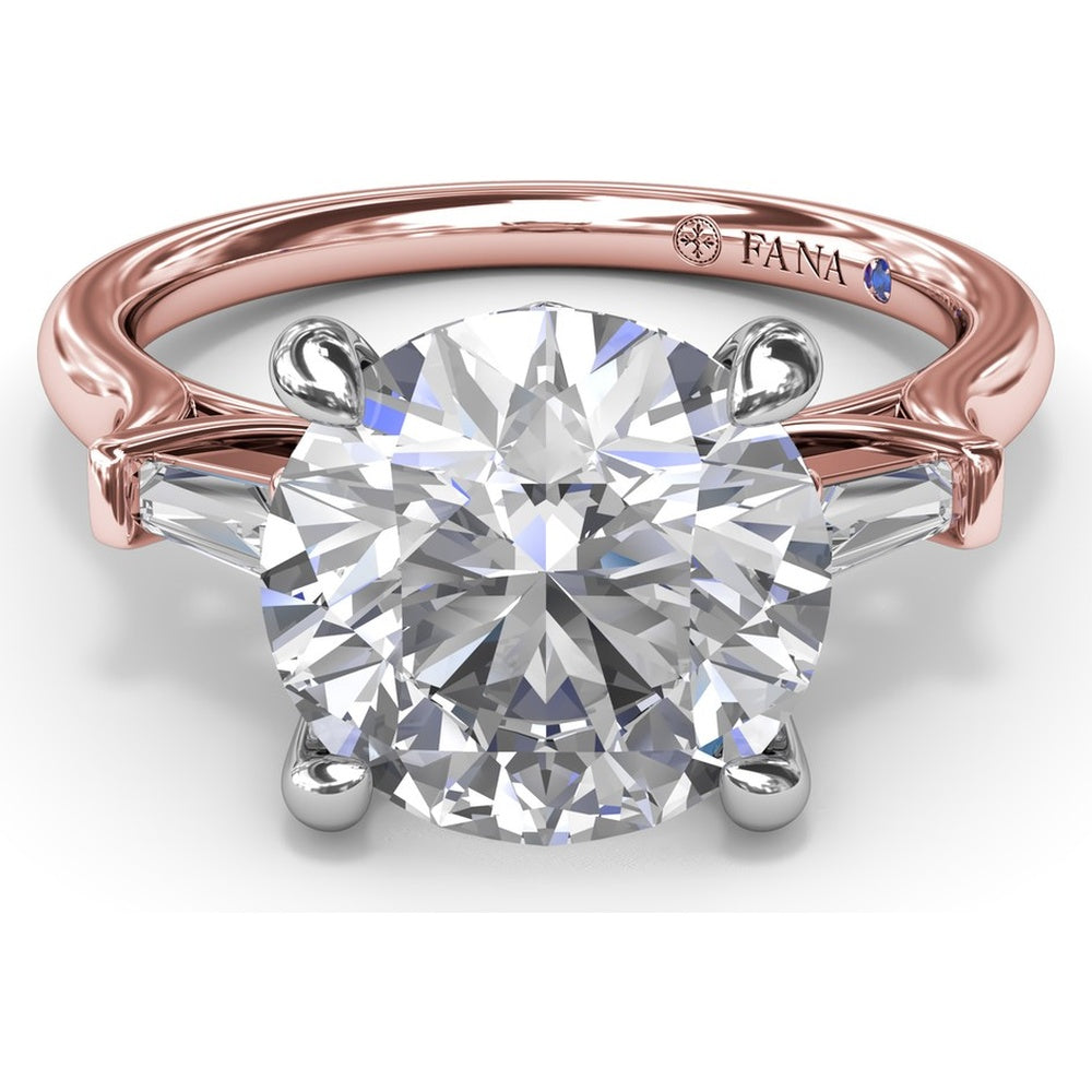 Tapered Baguette Diamond Engagement Ring Setting for 3 Carat Round Diamond by Fana - 0.15 Carat Total Diamond Weight