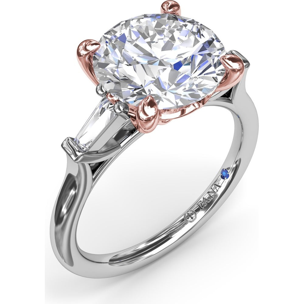 Tapered Baguette Diamond Engagement Ring Setting for 3 Carat Round Diamond by Fana - 0.15 Carat Total Diamond Weight