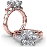 Tapered Baguette Diamond Engagement Ring Setting for 3 Carat Round Diamond by Fana - 0.15 Carat Total Diamond Weight