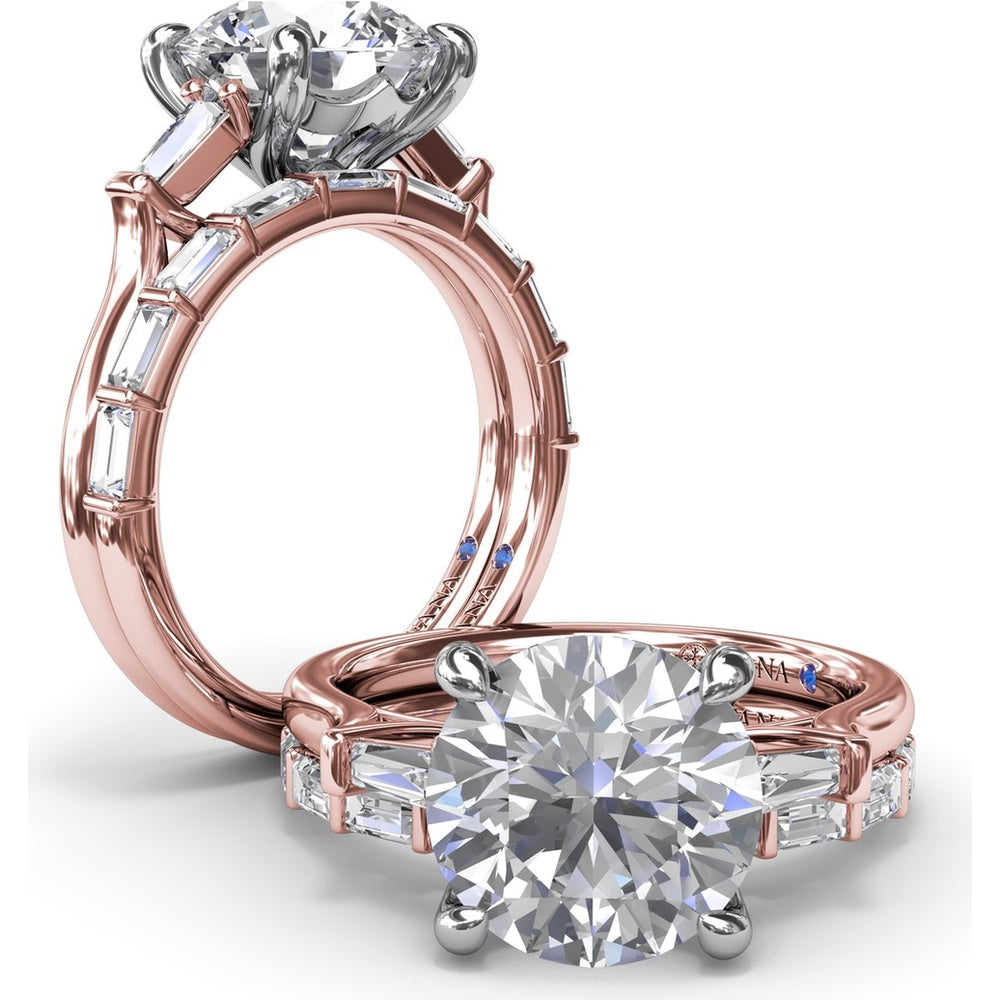 Tapered Baguette Diamond Engagement Ring Setting for 3 Carat Round Diamond by Fana - 0.15 Carat Total Diamond Weight