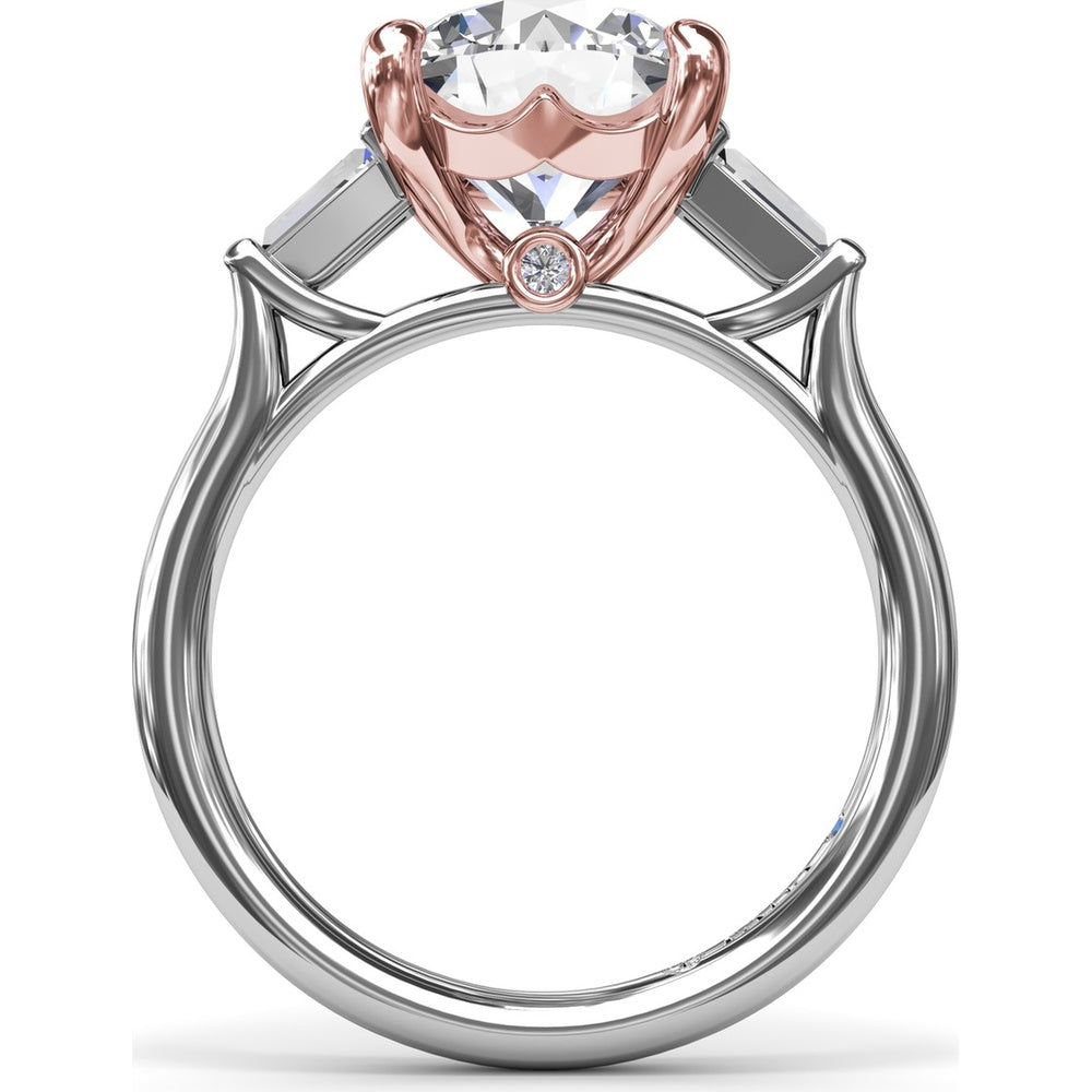 Tapered Baguette Diamond Engagement Ring Setting for 3 Carat Round Diamond by Fana - 0.15 Carat Total Diamond Weight