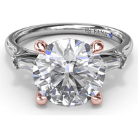 Tapered Baguette Diamond Engagement Ring Setting for 3 Carat Round Diamond by Fana - 0.15 Carat Total Diamond Weight