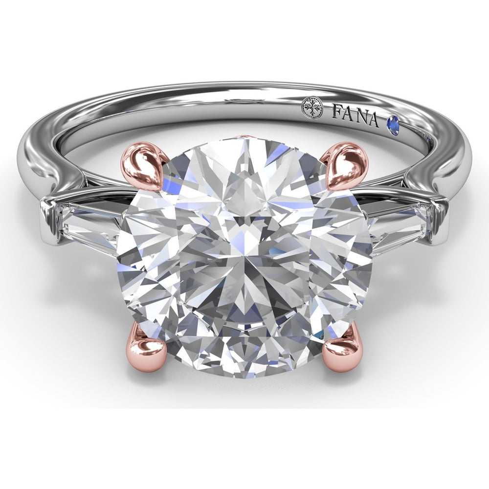 Tapered Baguette Diamond Engagement Ring Setting for 3 Carat Round Diamond by Fana - 0.15 Carat Total Diamond Weight