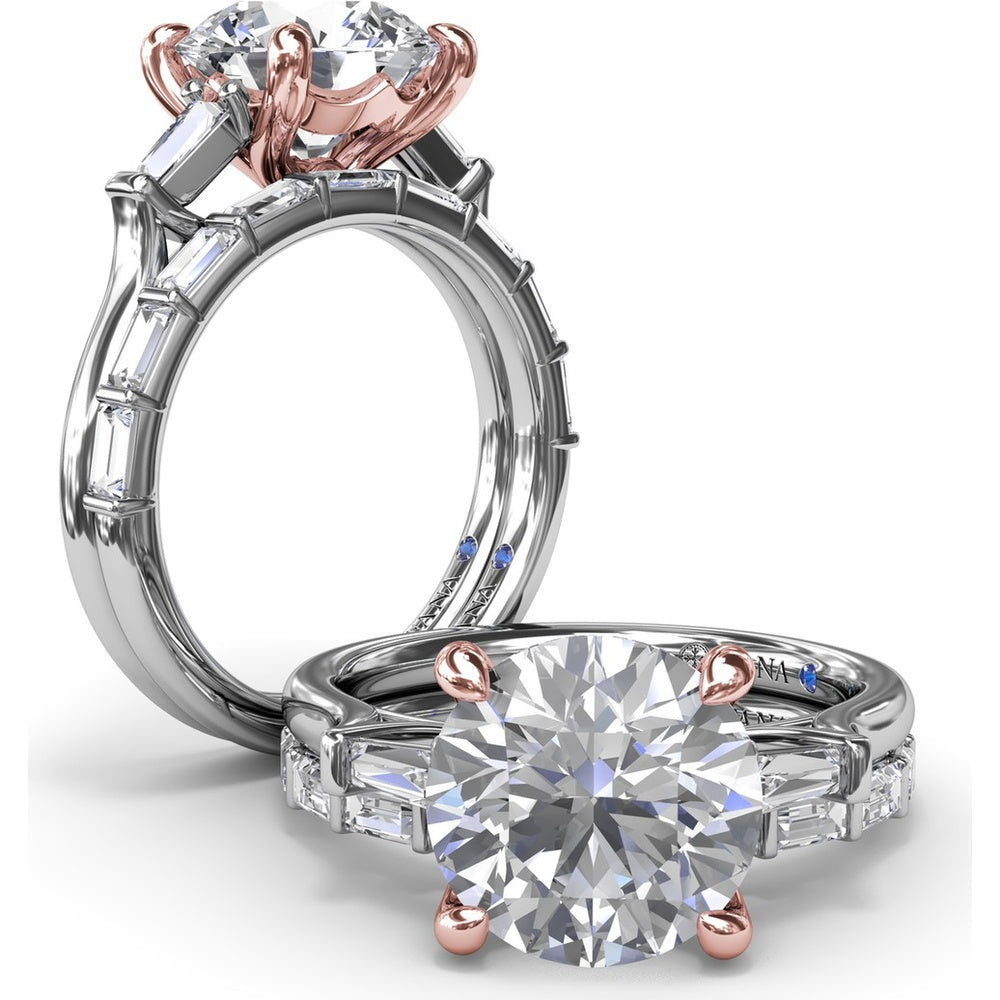 Tapered Baguette Diamond Engagement Ring Setting for 3 Carat Round Diamond by Fana - 0.15 Carat Total Diamond Weight
