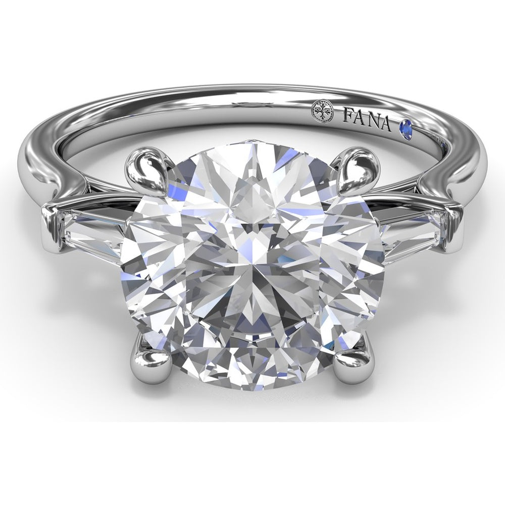Tapered Baguette Diamond Engagement Ring Setting for 3 Carat Round Diamond by Fana - 0.15 Carat Total Diamond Weight