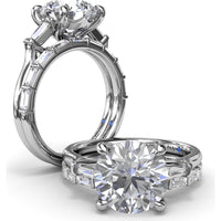 Tapered Baguette Diamond Engagement Ring Setting for 3 Carat Round Diamond by Fana - 0.15 Carat Total Diamond Weight