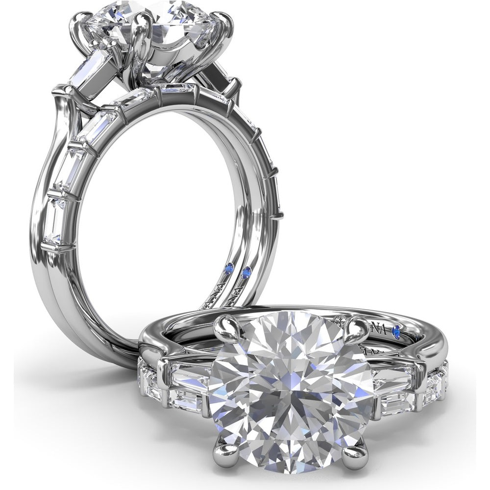 Tapered Baguette Diamond Engagement Ring Setting for 3 Carat Round Diamond by Fana - 0.15 Carat Total Diamond Weight