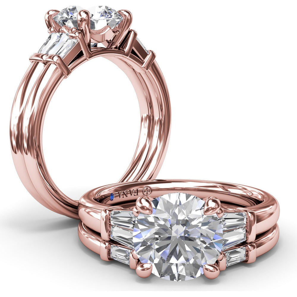 Tapered Baguette Diamond Engagement Ring Setting with 0.26 Carat Total Side Stone Weight by Fana