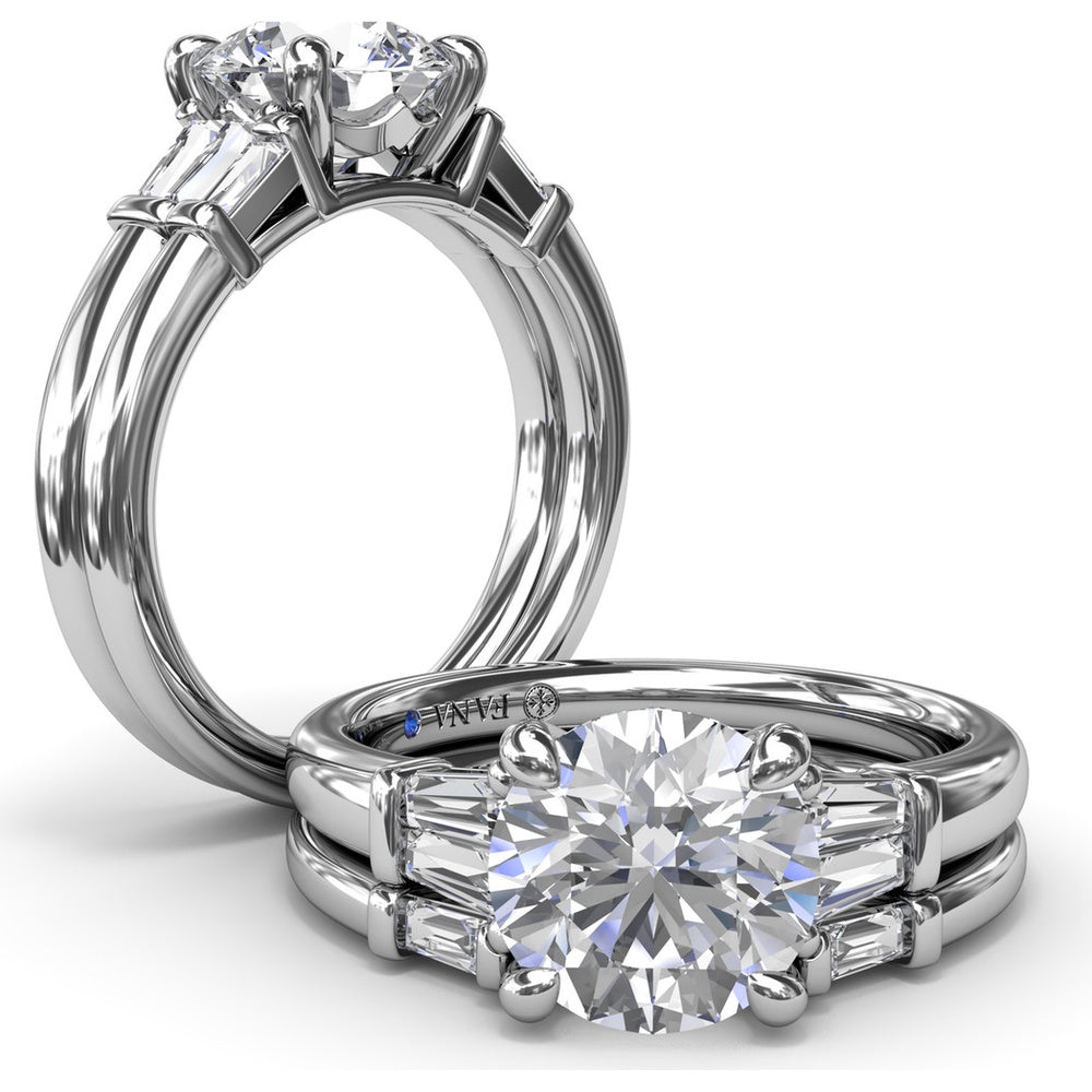 Tapered Baguette Diamond Engagement Ring Setting with 0.26 Carat Total Side Stone Weight by Fana