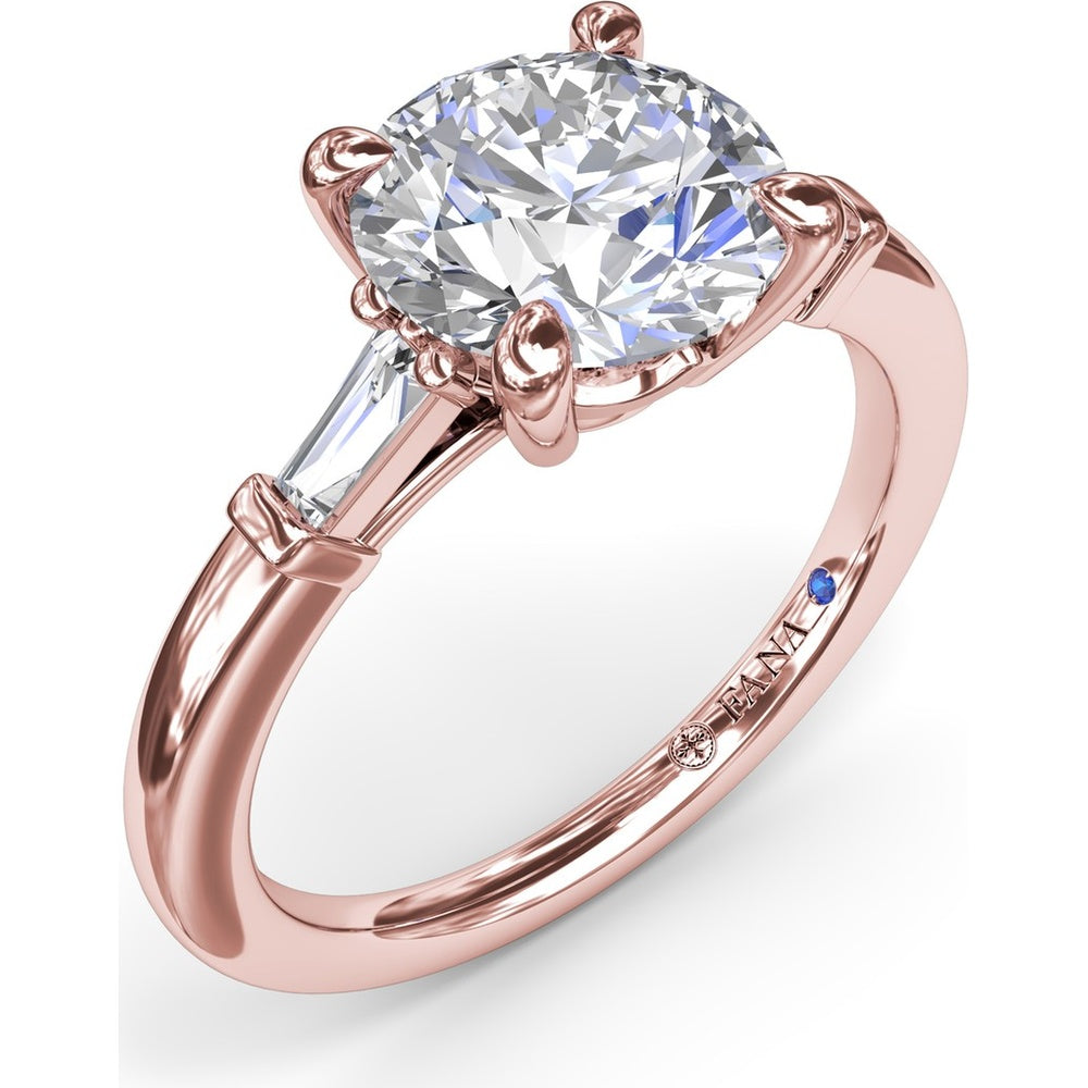 Tapered Baguette Diamond Engagement Ring Setting with Round Center Mount by Fana - 0.13 Carat Total Diamond Weight