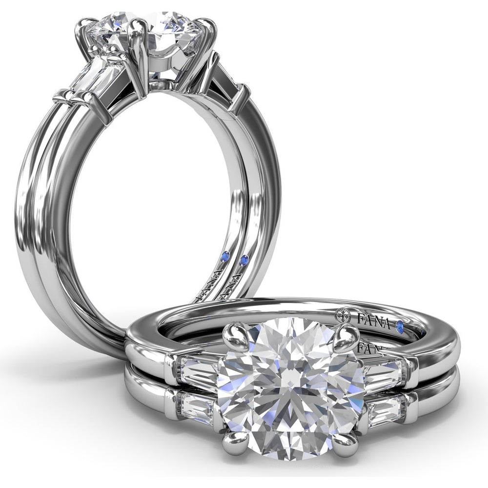 Tapered Baguette Diamond Engagement Ring Setting with Round Center Mount by Fana - 0.13 Carat Total Diamond Weight