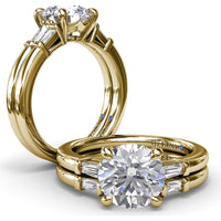 Tapered Baguette Diamond Engagement Ring Setting with Round Center Mount by Fana - 0.13 Carat Total Diamond Weight