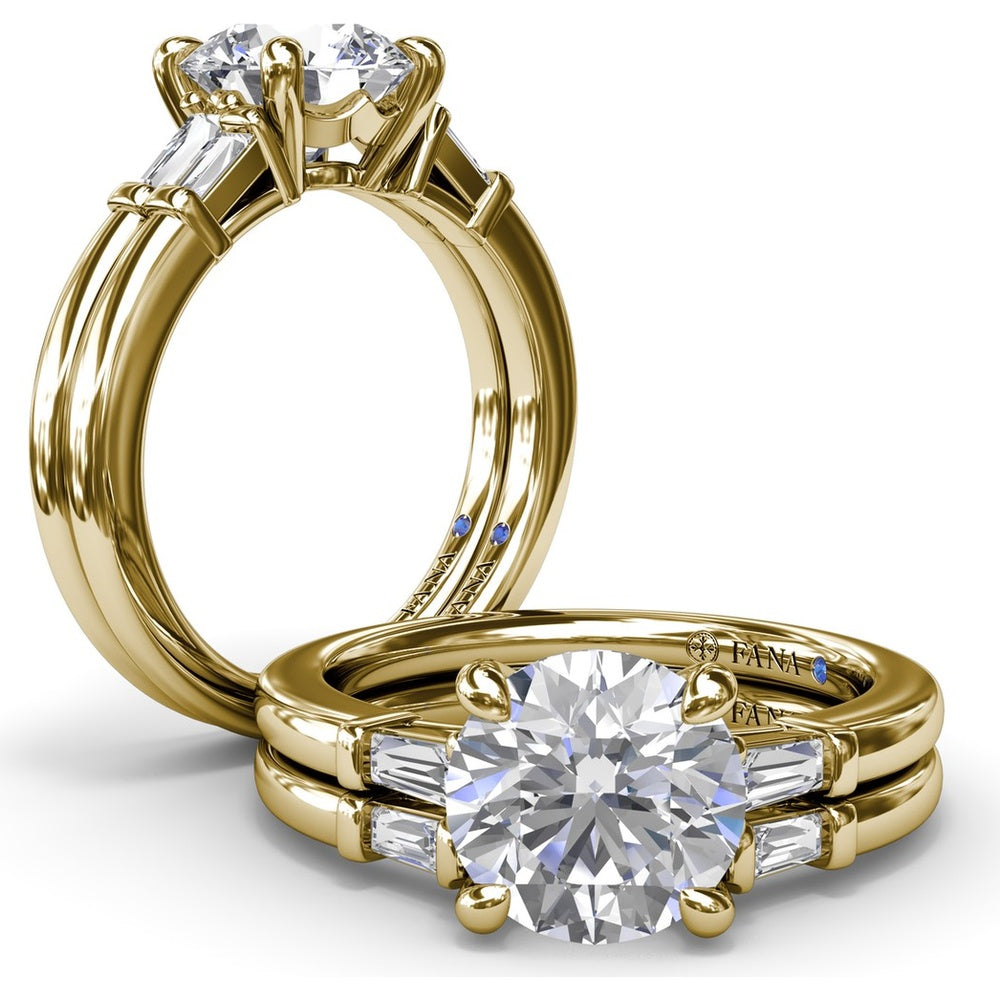 Tapered Baguette Diamond Engagement Ring Setting with Round Center Mount by Fana - 0.13 Carat Total Diamond Weight