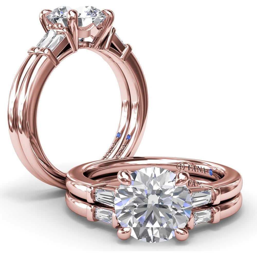 Tapered Baguette Diamond Engagement Ring Setting with Round Center Mount by Fana - 0.13 Carat Total Diamond Weight