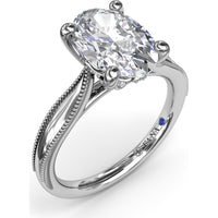 Tapered Milgrain Engagement Ring Setting with Scalloped Hidden Halo by Fana