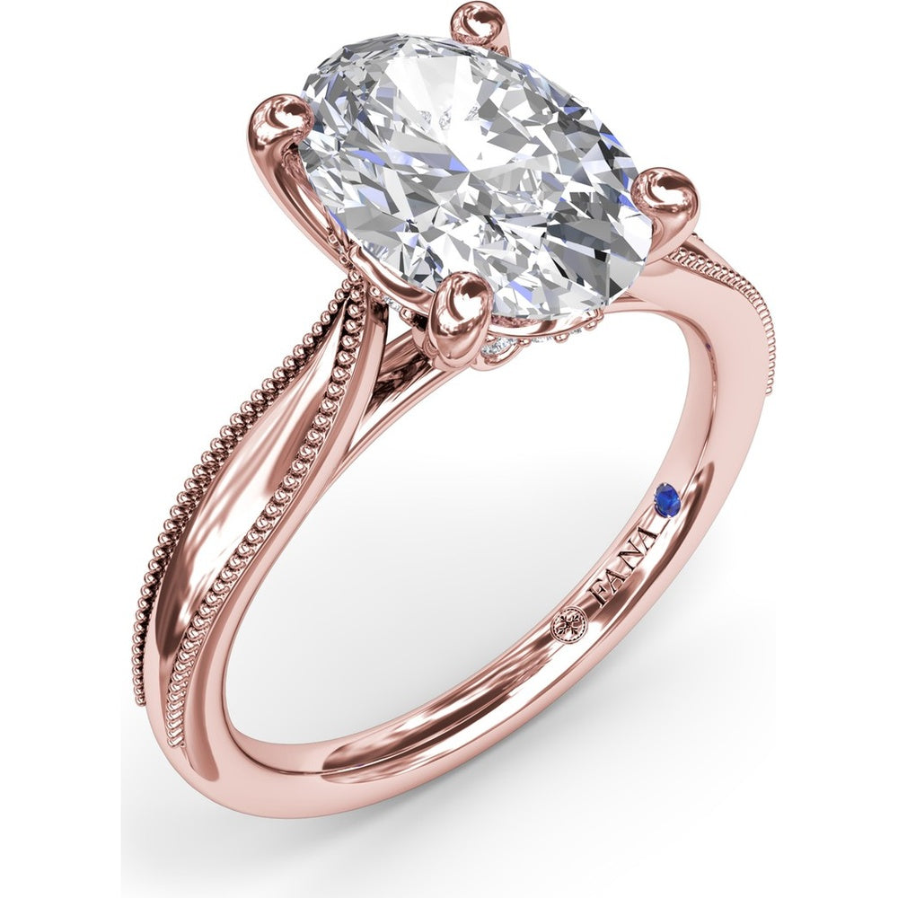 Tapered Milgrain Engagement Ring Setting with Scalloped Hidden Halo by Fana