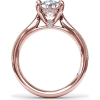 Tapered Milgrain Engagement Ring Setting with Scalloped Hidden Halo by Fana
