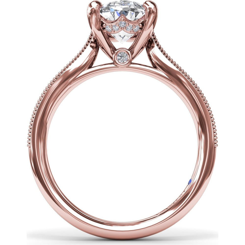 Tapered Milgrain Engagement Ring Setting with Scalloped Hidden Halo by Fana