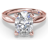 Tapered Milgrain Engagement Ring Setting with Scalloped Hidden Halo by Fana