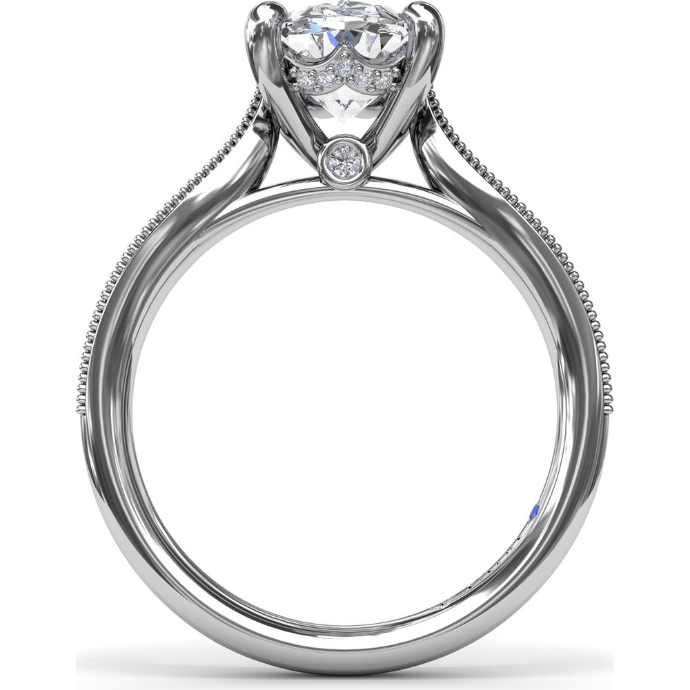 Tapered Milgrain Engagement Ring Setting with Scalloped Hidden Halo by Fana
