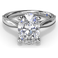 Tapered Milgrain Engagement Ring Setting with Scalloped Hidden Halo by Fana