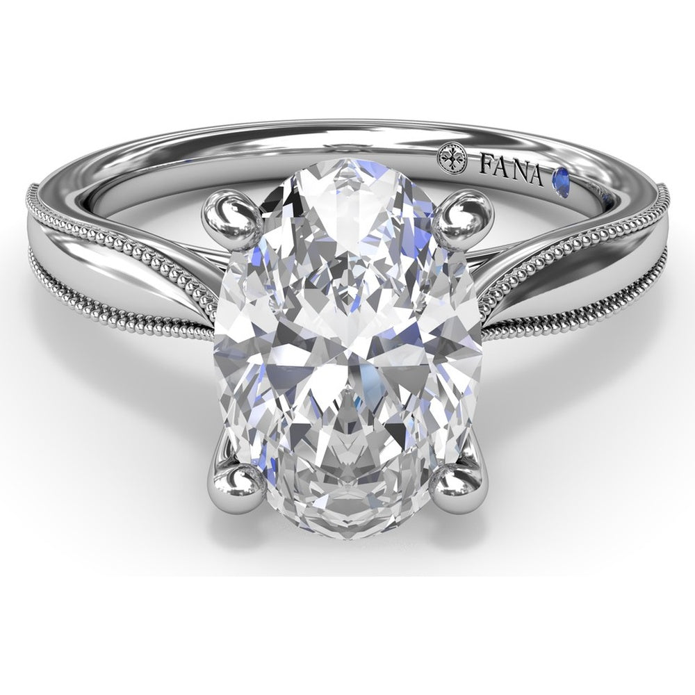 Tapered Milgrain Engagement Ring Setting with Scalloped Hidden Halo by Fana