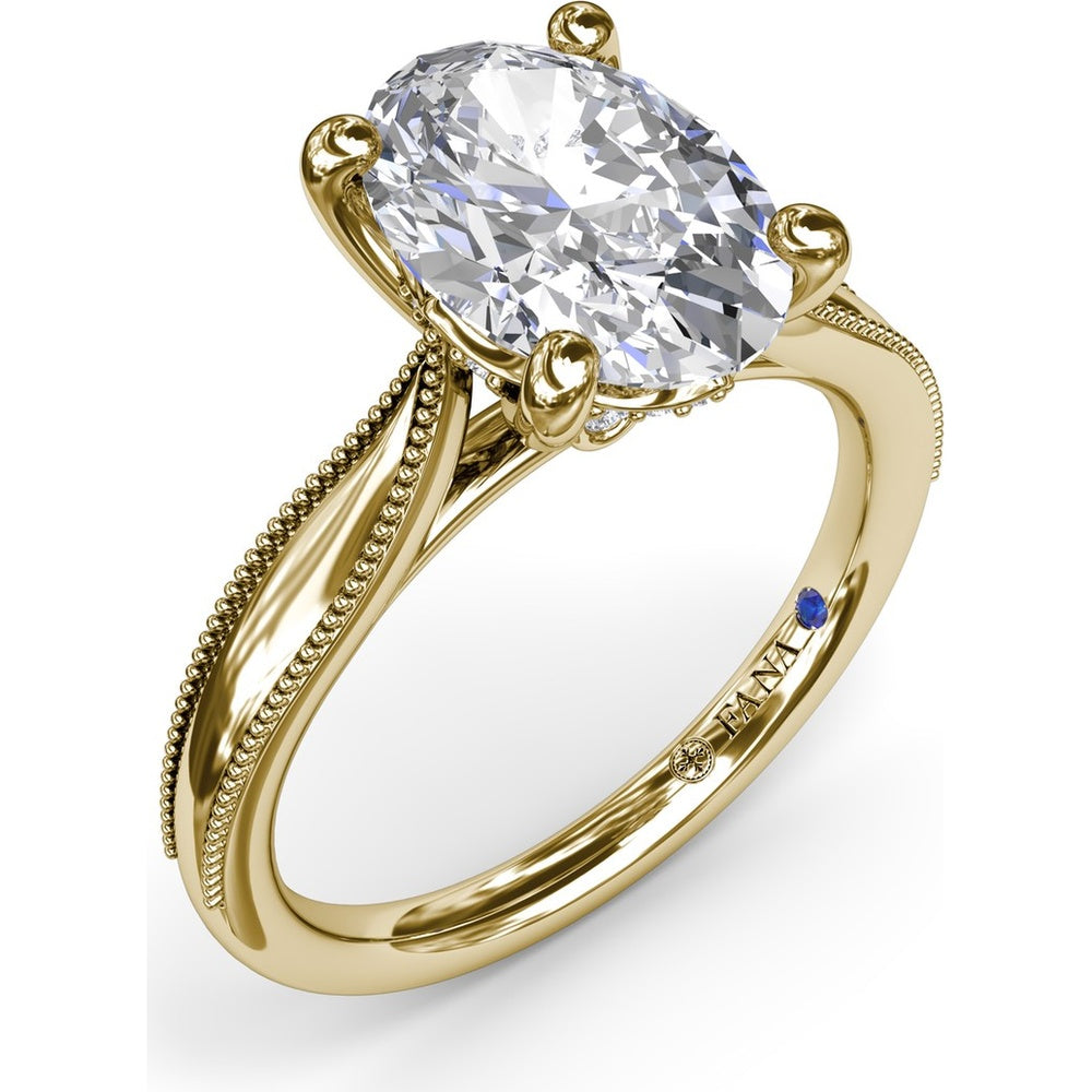 Tapered Milgrain Engagement Ring Setting with Scalloped Hidden Halo by Fana