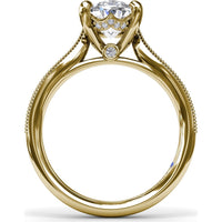 Tapered Milgrain Engagement Ring Setting with Scalloped Hidden Halo by Fana